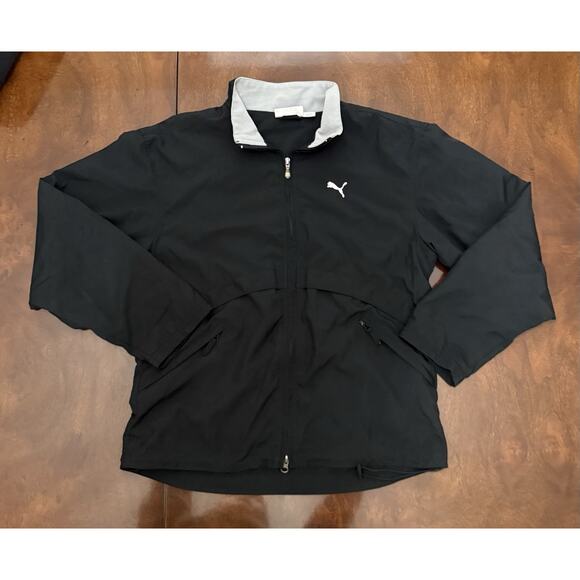 Puma Mens Medium Lightweight Polyester Zip Up Mock Neck Jacket Lined Collar Blk - Picture 1 of 13